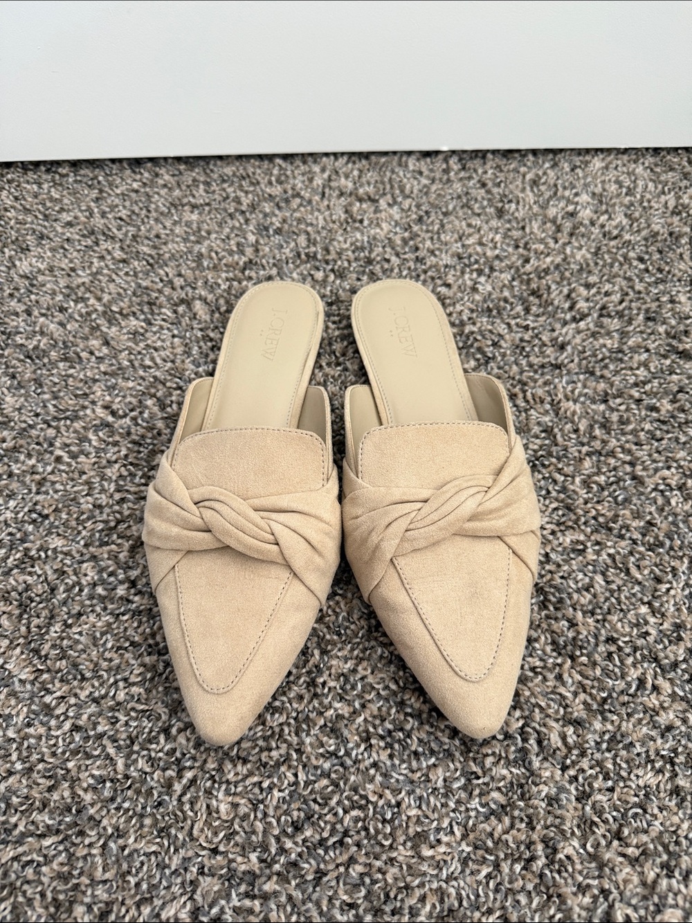 J. Crew Factory Twist-Knot Pointed Slip-On Mules in Beige